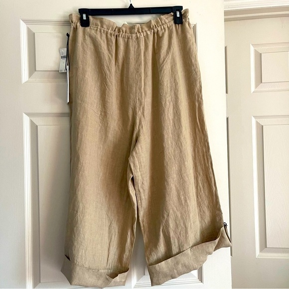 Anthropologie Natalia Linen Wide Leg Pants Women’s L High Waist Crop Boho Tan - Picture 5 of 16